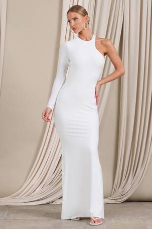 Embody White Cut Out Twist Front Ruched Midi Dress – Club L London