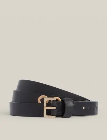 Bronty Skinny Leather Belt BLACK/WARM BRASS