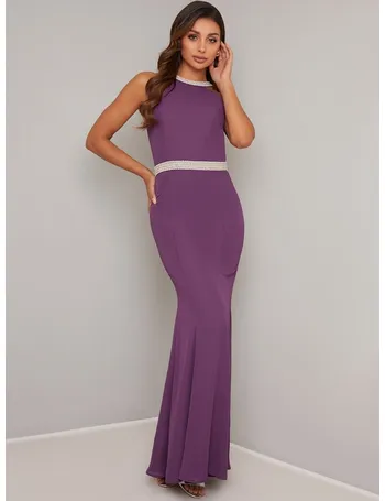 Satin Finish Drape Maxi Dress in Purple – Chi Chi London