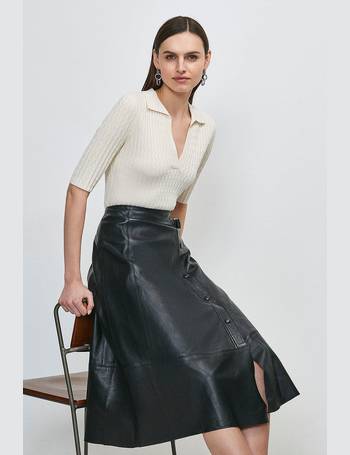 Faux Leather Tie Detail Wrap Midi Skirt | Karen Millen