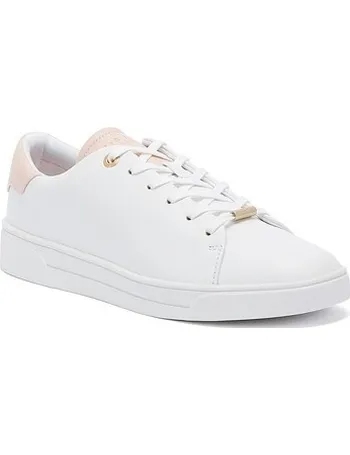 women's white and rose gold trainers