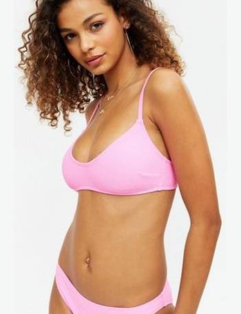 New Look scoop crop bikini top in pink tropical