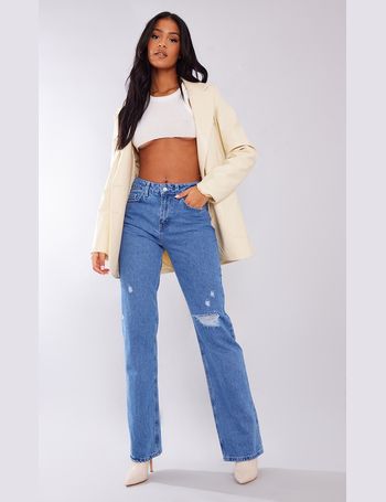 Plus Mid Blue Wash Mid Rise Straight Leg Jeans