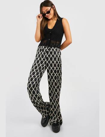 Satin Print Wide Leg Relaxed Trouser