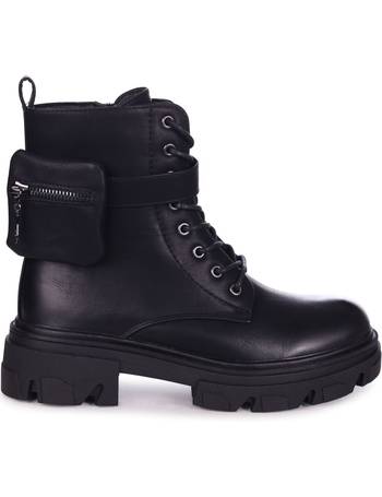 MAE Black Nappa Military Style Lace Up Boot With Chunky Rubber Sole 