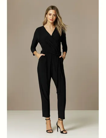 Petite Black Long Sleeve Wrap Jumpsuit