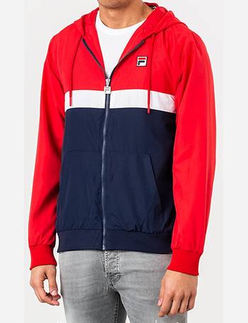 FILLA MEN'S AMBROSE TRACK HOODED JACKET IN CHINESE RED/PEACOAT BLUE // BNWT // 