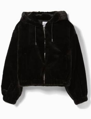 Bershka faux fur cropped jacket in black
