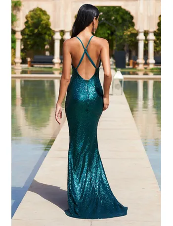 Sequin cross back fishtail maxi outlet dress