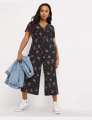 mono spot square neck waffle shirred jumpsuit