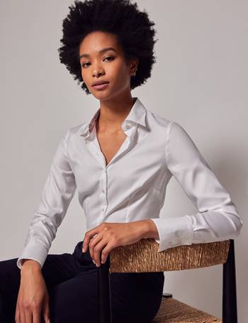 Women's White Fitted Cotton Stretch Shirt With Concealed Placket