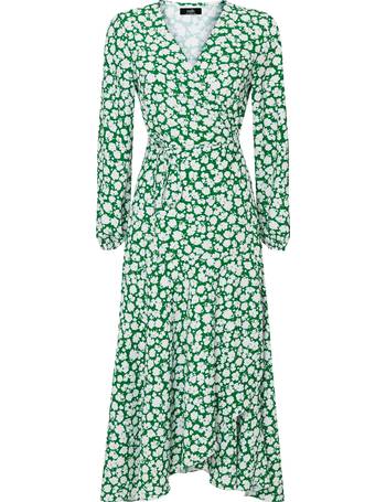 wallis green velvet wrap dress