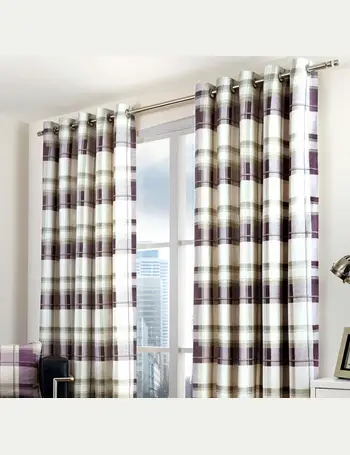 Homescapes Cotton Plain Mauve Ready Made Eyelet Curtain Pair, 117 x 137 cm