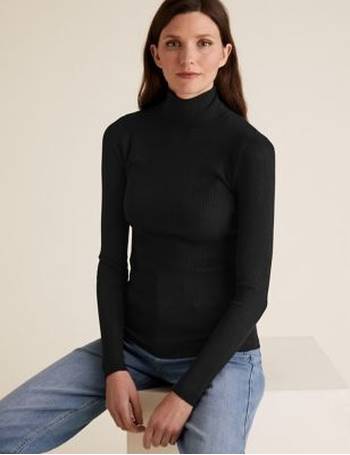 Marks & Spencer Womens Long Sleeve Roll Polo Neck  Button Keyhole Detail M&S Top