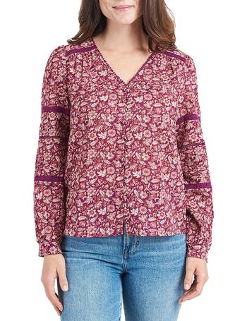 Daniel Rainn Floral Print Split Neck Top