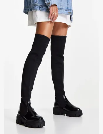 asos design gravity over the knee wellie boots in black