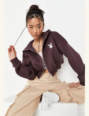 playboy x missguided grey marl varsity zip through hoodie