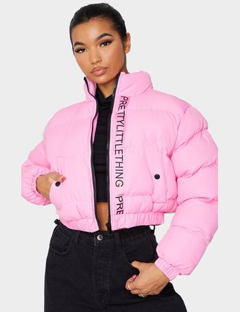 Black Cropped Elastic Hem Bubble Puffer Jacket