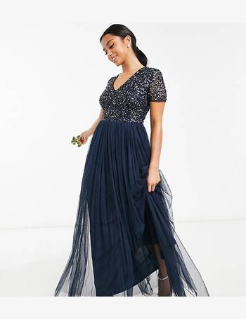 Maya delicate sequin bodice maxi dress with cross back 2025 bow detail in bluebell