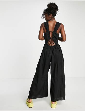 ASOS DESIGN linen cami jumpsuit in black