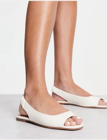 ASOS Design Wide Fit Lavish Pointed Flats with Faux Pearl Bow Trim in ivory-White