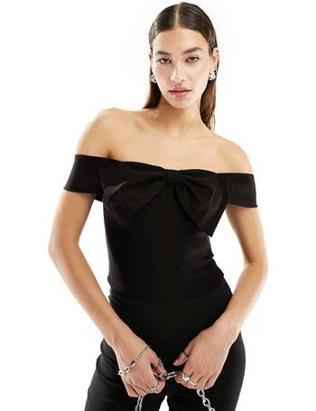 Motel bow detail lace tube top in black