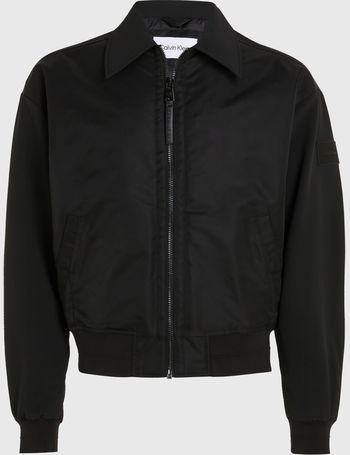 Calvin klein synthetic down bomber jacket cheap with faux fur trim in black