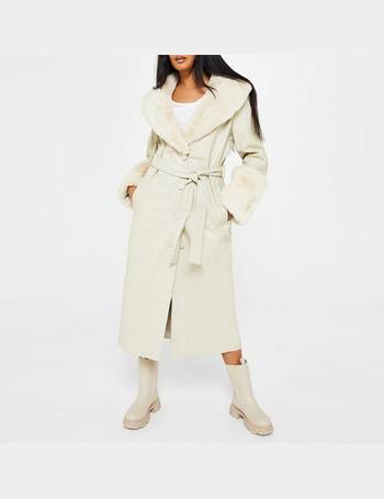 Petite Faux Fur Trim Coat