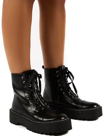 trooper black pu lace up chunky sole ankle boots