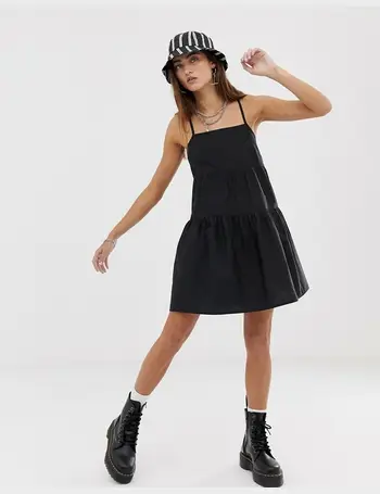 Collusion Parachute Tiered Cami Mini Dress In Charcoal-gray