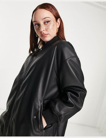 ASOS DESIGN faux leather oversized bomber jacket in black