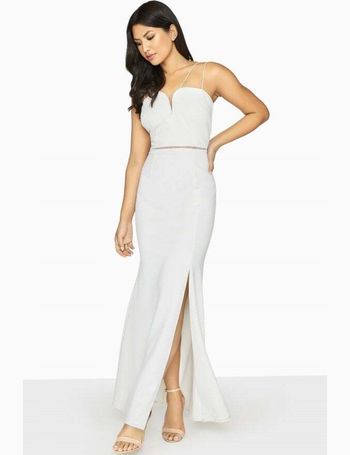 Little mistress allover broderie plunge clearance front maxi dress in white