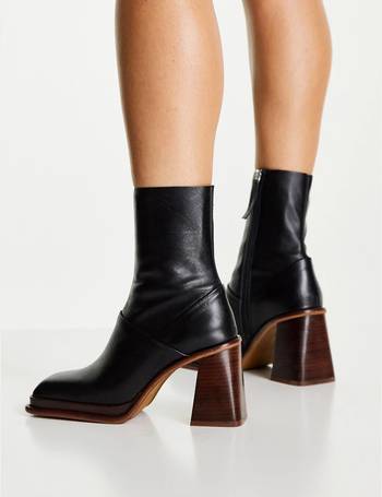 asos design ready premium leather padded heeled boots in black