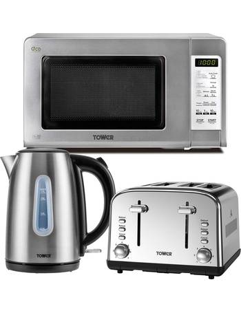 Stainless Steel Tower Infinity T24019S Mircowave with Kettle and 2 Slice Toaster Set 