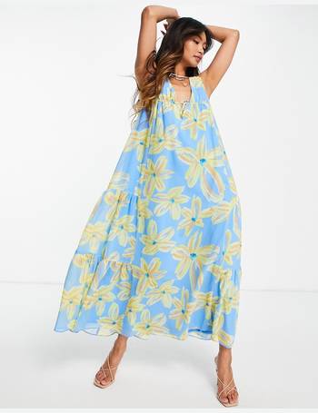 ASOS DESIGN cupped midi prom dress in blue ditsy floral print