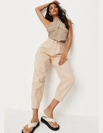 Missguided high rise crop leg carrot jeans in ecru