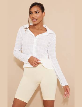 White Textured Woven Underbust Cropped Shirt