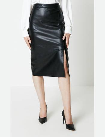 Buy Threadbare Black Mid Length PU Faux Leather Skirt from the