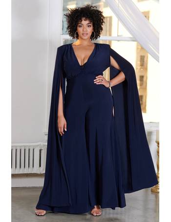 plunge front cape jumpsuit