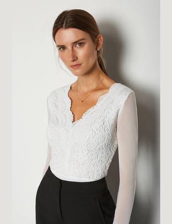 Lace V Neck Long Sleeve Bodysuit | Karen Millen