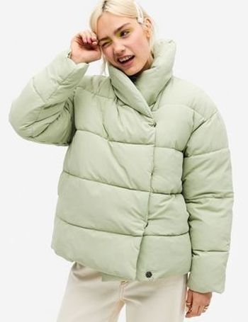 monki lizz recycled sleeveless long padded jacket in olive