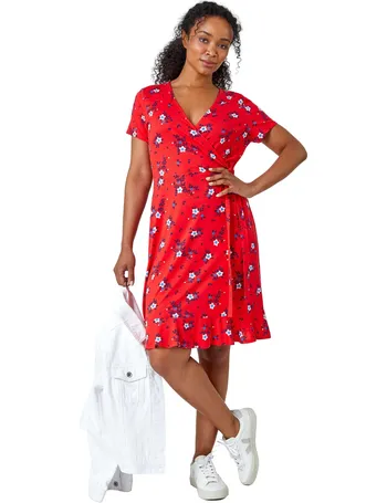 Floral Premium Stretch Dress in Red - Roman Originals UK