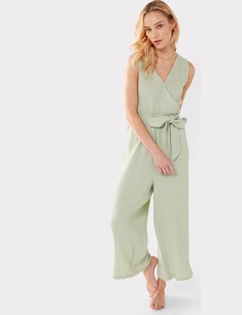 Chelsea Peers button front long sleeve romper with pocket detail in stone