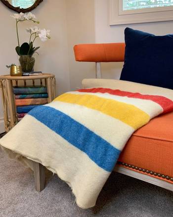Tweedmill 100% Pure Wool Luxury Sofa Bed Blanket Throw Stripe Blue Made in UK 