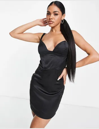 Femme Luxe satin bandeau corset mini dress in black