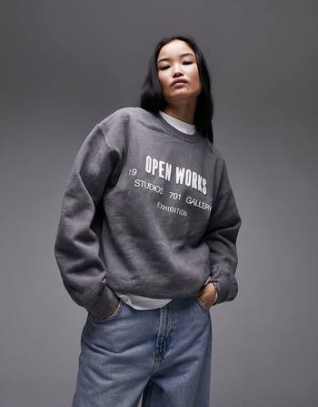 Topshop graphic New York washed oversized hoodie in charcoal