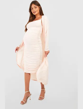 boohoo Womens Maternity Strappy Cowl Neck Dress And Duster Coat