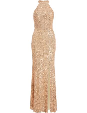 Always Glamorous Rose Gold Fringed Sequin Maxi Dress