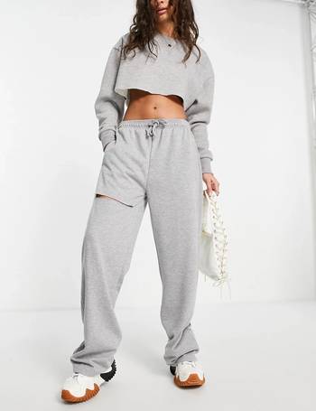 Topshop wide leg jogger with leg rip in grey