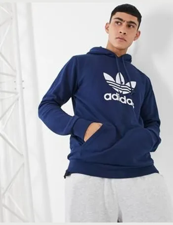 adidas originals hoodie with central trefoil and band logo in navy